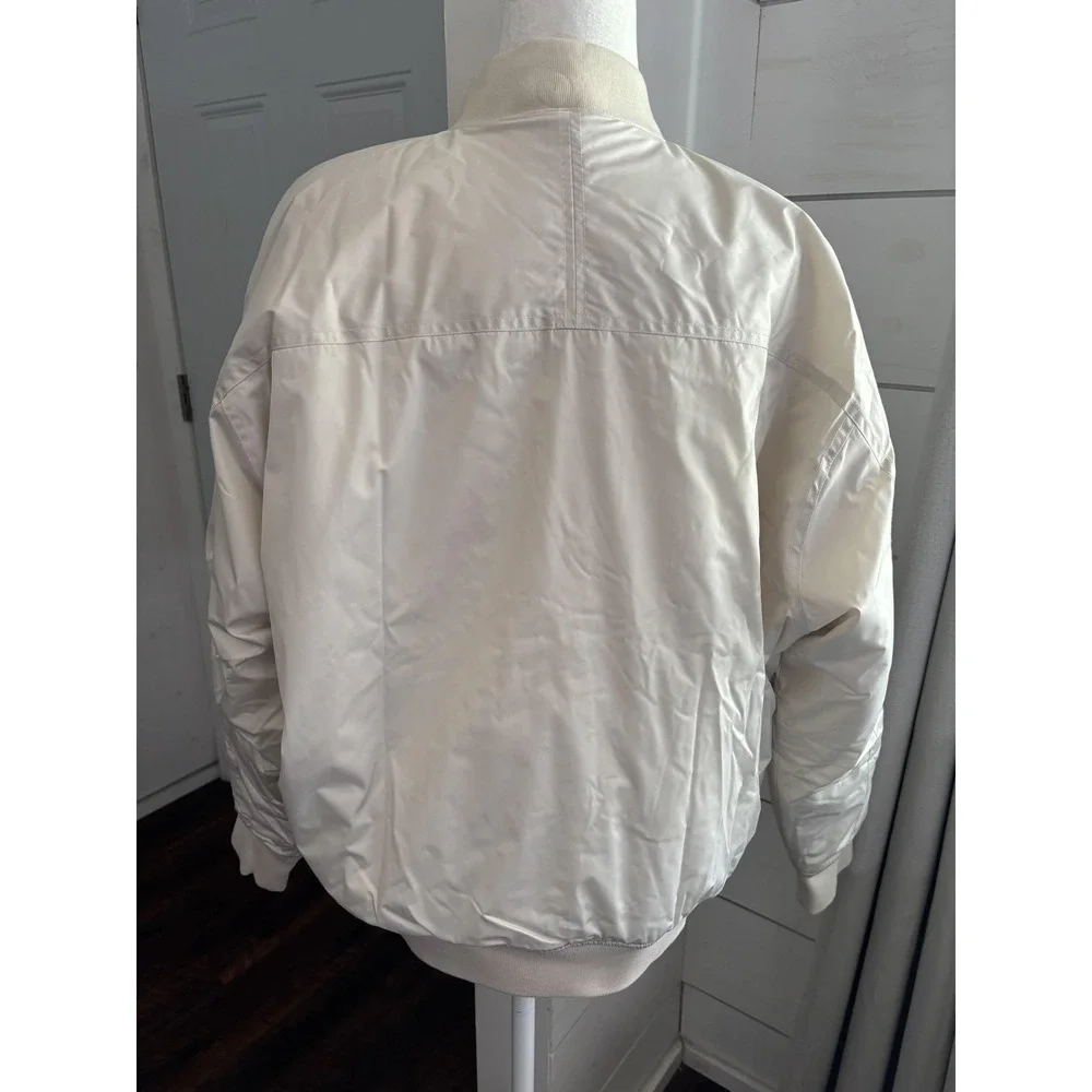 Athleta Bomber Jacket Women Large Tall White Full Zip Windbreaker Lined Athletic